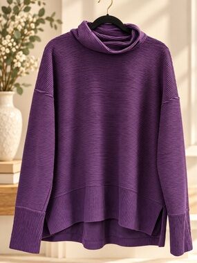 CALIA by Carrie Underwood Ribbed Cowl Neck Sweater - Eggplant NWT XL